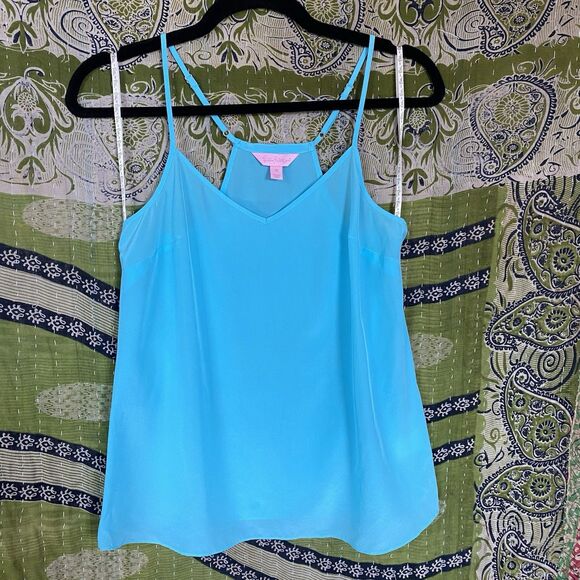 Lilly Pulitzer Silk Dusk Light Blue Racerback Tank Top Size Extra Small - Picture 2 of 14